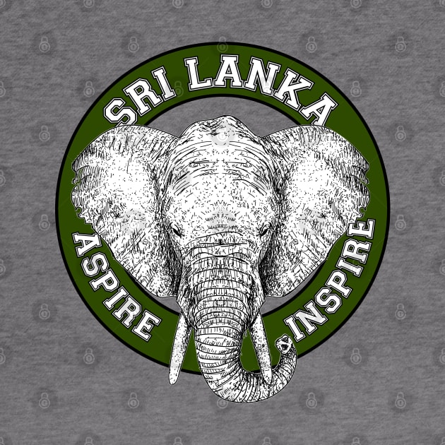 Sri Lanka Elephant Green, Black & White (Ceylon Elephant) by EYECHO